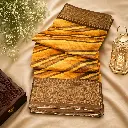 Golden Mustard Abstract Printed Cotton Silk Saree with Rich Brown Zari Border