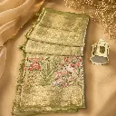 Premium Olive Gold Banarasi Silk Saree with Handwoven Bird Motif Pallu & Rich Zari Border
