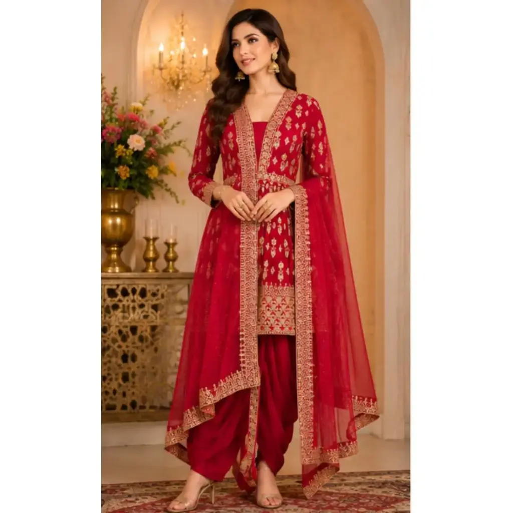 Women's Rani Pink Embroidered Kurta Patiala Set with Dupatta