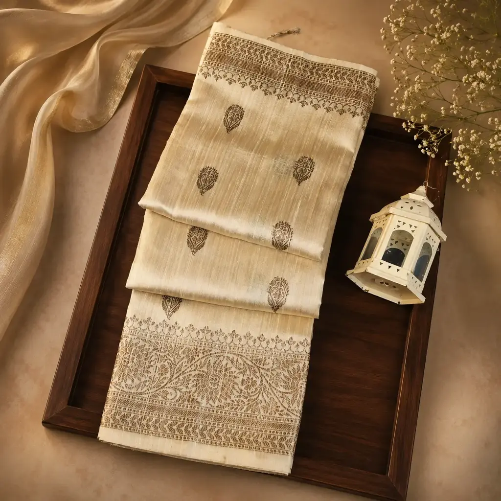 Elegant Beige Soft Silk Saree with Brown Zari Border