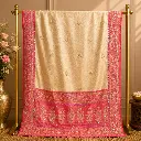 Ivory Gold Dupatta with Pink Embroidered Border and Paisley Panel
