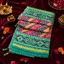 Teal Green Patola Print Saree with Multicolor Border & Tassels Festive Ethnic Wear