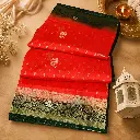 Elegant Red Banarasi Silk Saree with Black Zari Border & Gold Buti Weaving