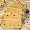 Cream Soft Silk Saree with Multicolor Buttas, Rich Woven Border & Tassel Pallu