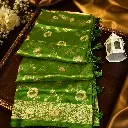 Elegant Emerald Green Banarasi Silk Saree with Gold Floral Zari Weave & Tassel Pallu