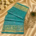 Turquoise Blue Soft Silk Saree with Gold Zari Buttas & Traditional Woven Border