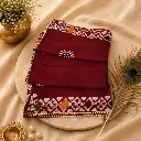Elegant Maroon Batik Cotton Saree with Handcrafted Border