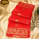 Women's Coral Pink Silk Blend Saree with Golden Zari Checks Border