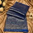 Elegant Royal Blue Banarasi Silk Saree with Silver Zari Checks and Rich Woven Border