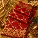 Elegant Ruby Red Banarasi Silk Saree with Gold Zari Floral Weave & Designer Border 