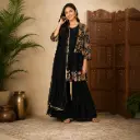 Women's Black Printed Kurta Sharara Set with Dupatta | Ethnic Party Wear Co-Ord Set