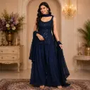 Women's Navy Blue Embroidered Palazzo Set with Sequin Work Top