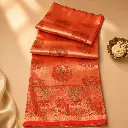 Rust Orange Silk Saree with Gold Zari Peacock Border & Brocade Motifs