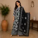 Elegant Black & White Printed Kurta Palazzo Set with Dupatta