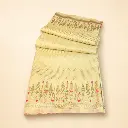 Cream Gold Banarasi Style Saree with Pink Floral Border