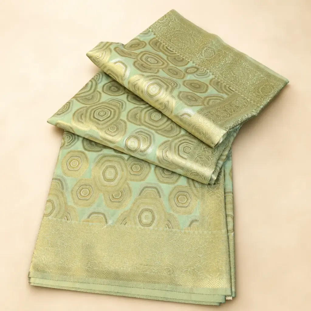 Mint Green Gold Banarasi Style Saree with Circular Zari