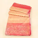 Peach Gold Banarasi Style Saree with Pink Peacock Zari Border
