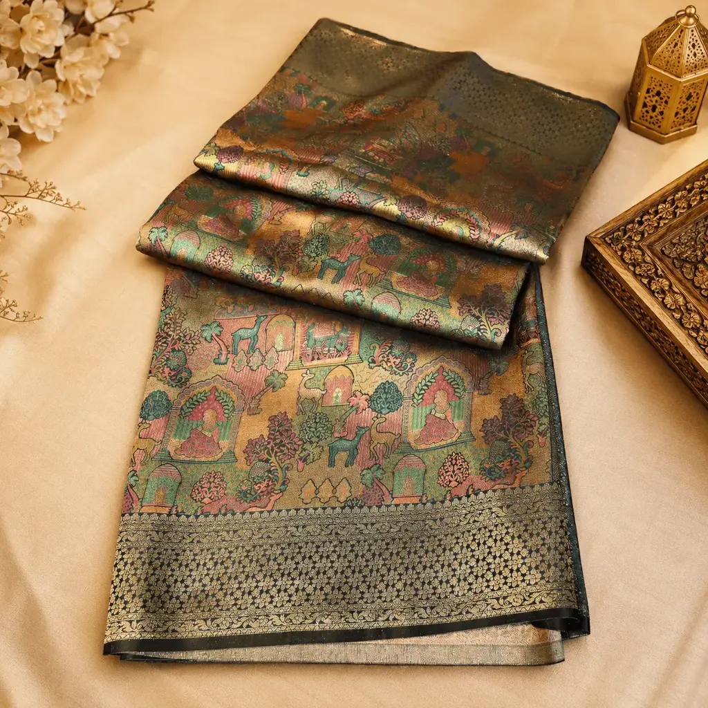 Elegant Black Banarasi Silk Saree with Heritage Zari Weave