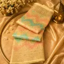 Elegant Cream Banarasi Silk Blend Saree with Pastel Zigzag Zari Weave & Designer Border for Women 