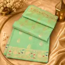 Sea Green Banarasi Silk Saree with Gold Zari Butta & Floral Border Elegant Festive Traditional Wear 