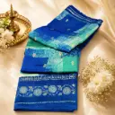Royal Blue & Teal Silk Blend Saree with Floral Woven Border