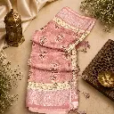 Dusty Rose Floral Printed Cotton Silk Saree with Elegant Zari Border