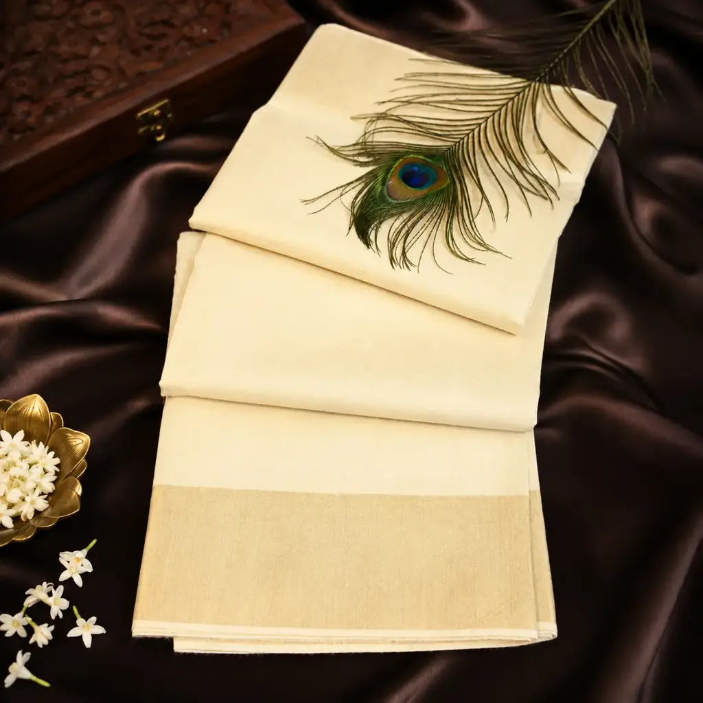 Elegant Off White Kerala Kasavu Tissue Silk Saree with Golden Zari Border