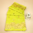 Lime Yellow Banarasi Style Saree with Gold Paisley Zari Border