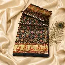 Black Banarasi Silk Saree with Red Floral Motifs, Gold Border & Peacock Feather 