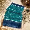 Elegant Teal Blue Bandhani Cotton Saree with Indigo Border