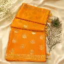 Orange Silk Saree with Silver Zari Motifs, Tassel Edge & Woven Border