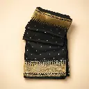 Elegant Black Saree with Rose Gold Floral Embroidered Border and Tassel Pallu