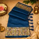 Teal Blue Silk Saree with Floral Zari Border