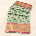 Aqua Green Banarasi Style Saree with Multicolor Floral Vine