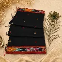 Elegant Black Handloom Cotton Saree with Ikat Border & Traditional Woven Motifs