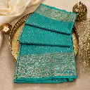 Elegant Teal Blue Banarasi Silk Saree with Gold Buttis & Rich Zari Border
