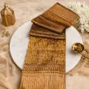 Brown Silk Blend Saree with Antique Gold Woven Border & Traditional Pallu