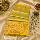 Elegant Pistachio Green Banarasi Silk Saree with Yellow Zari Border