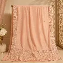 Blush Peach Dupatta with Silver Embroidered Floral Border