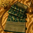 Elegant Green Banarasi Silk Saree with Golden Floral Weave & Tassel Pallu