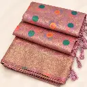 Pink Banarasi Silk Saree with Gold Zari Border & Multicolor Floral Woven Design for Festive Wear New 