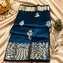 Elegant Navy Blue Soft Silk Saree with Silver Zari Border & Floral Buti Design