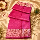 Elegant Hot Pink Soft Silk Saree with Gold Floral Zari Border