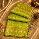 Elegant Lime Green Banarasi Silk Saree with Gold Zari Floral Border & Woven Design 