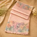 Elegant Pastel Peach Silk Saree with Soft Floral Print Border and Smooth Shimmer Finish