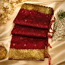 Women's Maroon Jacquard Silk Blend Saree with Golden Border