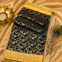 Elegant Navy Blue Banarasi Silk Saree with Gold Floral Zari Weaving & Cream Border