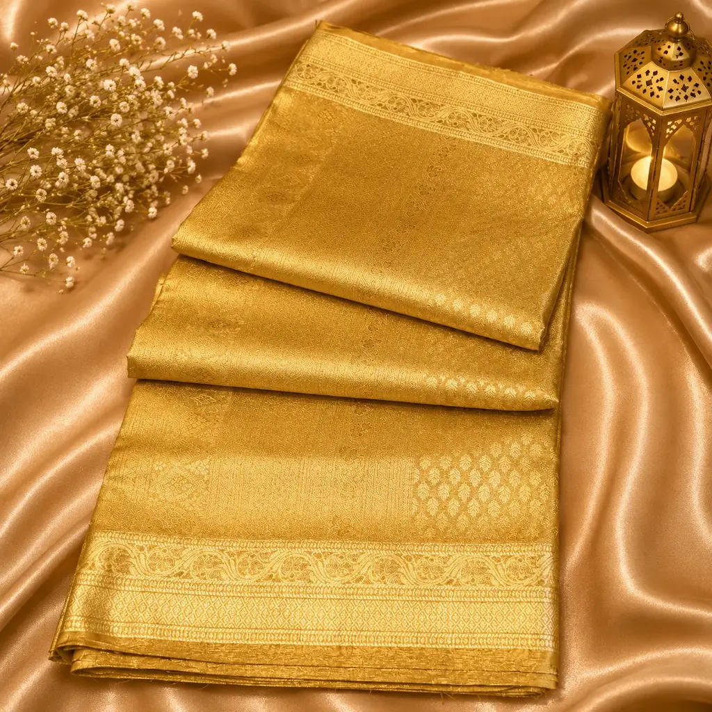 Premium Pure Golden Silk Saree with Rich Woven Zari Border