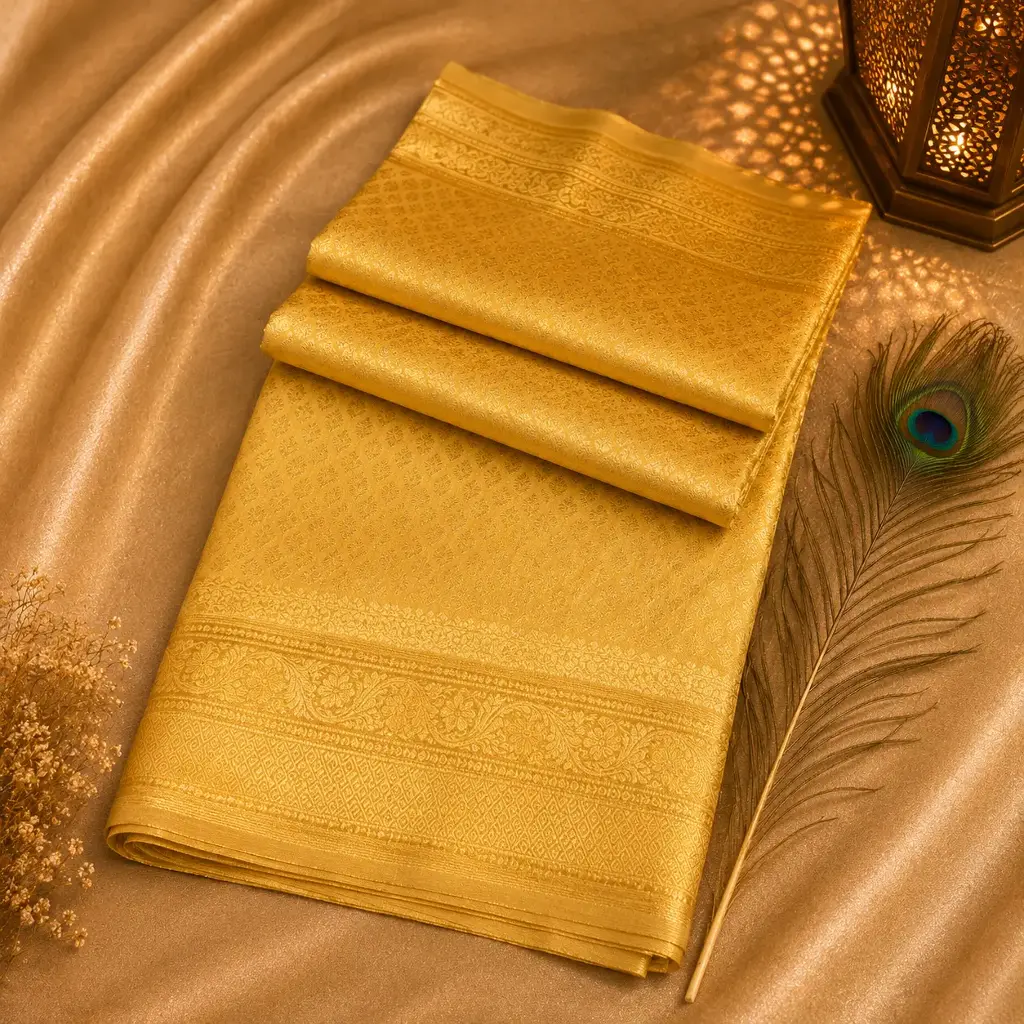 Golden Yellow Soft Silk Saree with Rich Gold Zari Weaving & Traditional Border