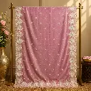 Dusty Rose Dupatta with Golden Motifs and Ornate Medallion Scalloped Border